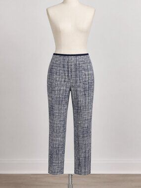 Tory Burch Blue-White Cropped Tapered Pants
